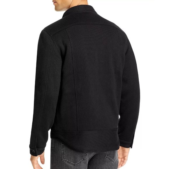 John Varvatos Men's Ben Zip Front Texture Knit Trucker Jacket Fleece Lined Black - Picture 3 of 6